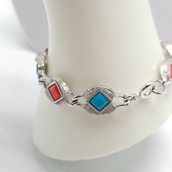 1967 Sarah Coventry Harlequin Reversible Bracelet Sea Life Colorful Geometric - Picture 8 of 9